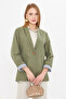 Women's Green Inside-Sleeve Striped Single-Button Jacket ARM-22K001122 - 4