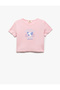 Cotton Heart Print Crew Neck Short Sleeve Crop T-Shirt