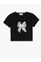 Crew Neck Short Sleeve Bow Detail Cotton Crop T-Shirt