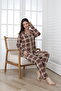 Buttoned Front Patterned Long Sleeve Single Jersey Women's Pajamas Set Vg137 - 4