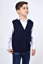 Boy's V-Neck Buttoned Peto Knitted Vest with Pocket Detail - 2