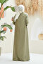 6482-Denim Front Pleated Dress Khaki - 3
