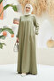 6482-Denim Front Pleated Dress Khaki - 4