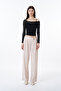 Button Waist Detailed Palazzo Trousers Stone - 4