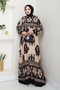 Colorful Patterned Viscose Dress - Black Beige/ E0122 - 3