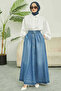 2215-Denim Mevlana Buttoned Skirt Blue