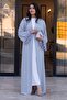 Gray Sleeve Floral Detailed Zahra Abaya - 2