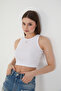 2-Piece Women's Halter Neck Ribbed Strap Zero Sleeve Crop Blouse - 3