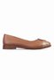 Capital Women's Genuine Leather Buckle Ballerina Shoes-Tan