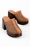 Calins Women's Genuine Leather Perforated Heeled Clogs - Tan - 3