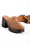 Calins Women's Genuine Leather Perforated Heeled Clogs - Tan - 2