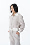 Color Blocked Bomber Jacket with Elastic Waist Gray - 4