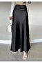 Women's Chic Satin Belt Elastic 100 cm Maxi Length A-Line Skirt