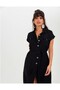 Women's Wide Cut Pocketed Short Sleeve Buttoned Casual Long Summer Safari Shirt Dress Black 4045410 - 5
