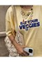 Women's Yellow Vegan Printed Oversize Loose Fit T-Shirt - 2