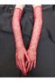 Taara Sequin Embroidered Sparkling Bridal Gloves Red - 7