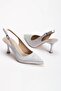 Women's Stone Embellished Thin Heeled Evening Shoes Silver - 3