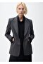 Straight Cut Micro Houndstooth Patterned Blazer Jacket - 6