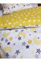 5 Pieces 90X130 Baby Sleeping Set - Crescent Star Yellow Quilt Pillow Sheet Set - 5