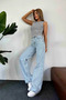 Lya Hsn Kot Fashion Palazzo Loose Leg Ice Snow Wash High Waist Stretchy Jeans New
