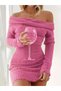 Long Sleeve Madonna Neck Short Raster Soft Knitwear Mini Dress Pink