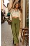 Women's Khaki Wide-Leg Elastic Waist Double Pocketed Comfortable Linen Trousers Yb2933220 2933330