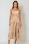 Women's Dark Beige Layered Flounce Strap Dress with Bead Accessories Midiboy Dress Prmx12333