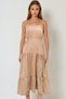 Women's Dark Beige Layered Flounce Strap Dress with Bead Accessories Midiboy Dress Prmx12333 - 2