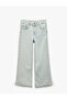 Cotton Stone Detailed Wide Leg Denim Trousers