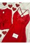 Satin Double Red Nightgown Dressing Gown Set - 2