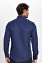 Men's Slim Fit Long Sleeve Cotton Easy-Iron Dobby Navy Blue Shirt - 5