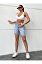Blue Snow Washed Jeans Shorts with Tassel Detail - 2