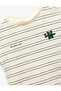 Crew Neck Short Sleeve Embroidered Cotton Stripe T-Shirt - 3