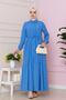 Shirt Collar Waist Tunneled Saree Dress-Blue - 2