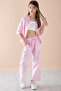 Pink Half Sleeve Girl's 3 Piece Cropped Suit 20325 - 4