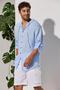 Hooded Double Face Muslin Blue Shirt