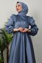 Ice Blue Cross Belted Evening Dress - 5