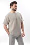 Khaki Crew Neck Cotton Striped Men's T-Shirt E7121 - 4