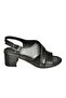 P 555451903   Black Genuine Leather Thick Heeled Women's Sandals - 6