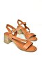 P 555452803   Tan Genuine Leather Thick Heeled Women's Sandals - 7