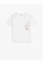 Viscose Fabric Blended Metallic Print Detailed Short Sleeve V-Neck Women's T-Shirt