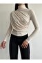Women's Beige Drawstring Detailed Stand Collar Sandy Blouse - 3