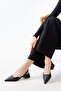 Blush Black Matte Leather Pointed Toe Short Block Heeled Women's Shoes - 4