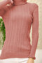 Women's Dusty Rose Sleeve Ruffled Turtleneck Corduroy Pattern Knitwear Sweater - 2