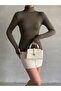 Women's Khaki Finger Detailed Turtleneck Soft Blouse - 6