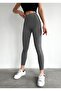 Women's Gray Ribbed High Waist Tights - 2