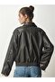Women's Black Zippered Faux Leather Jacket - 2