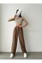 Women's Brown Linen High Waist Pleated Palazzo Pants - 3