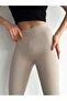 Women's Beige Ribbed High Waist Tights - 5