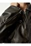 Women's Black Zippered Faux Leather Jacket - 3